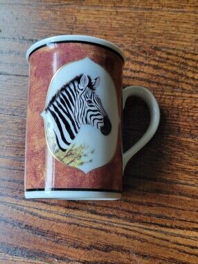 Lynn Chase Designs African Zebra Portraits 1995 Mug Cup 24KT Karat Gold Trim